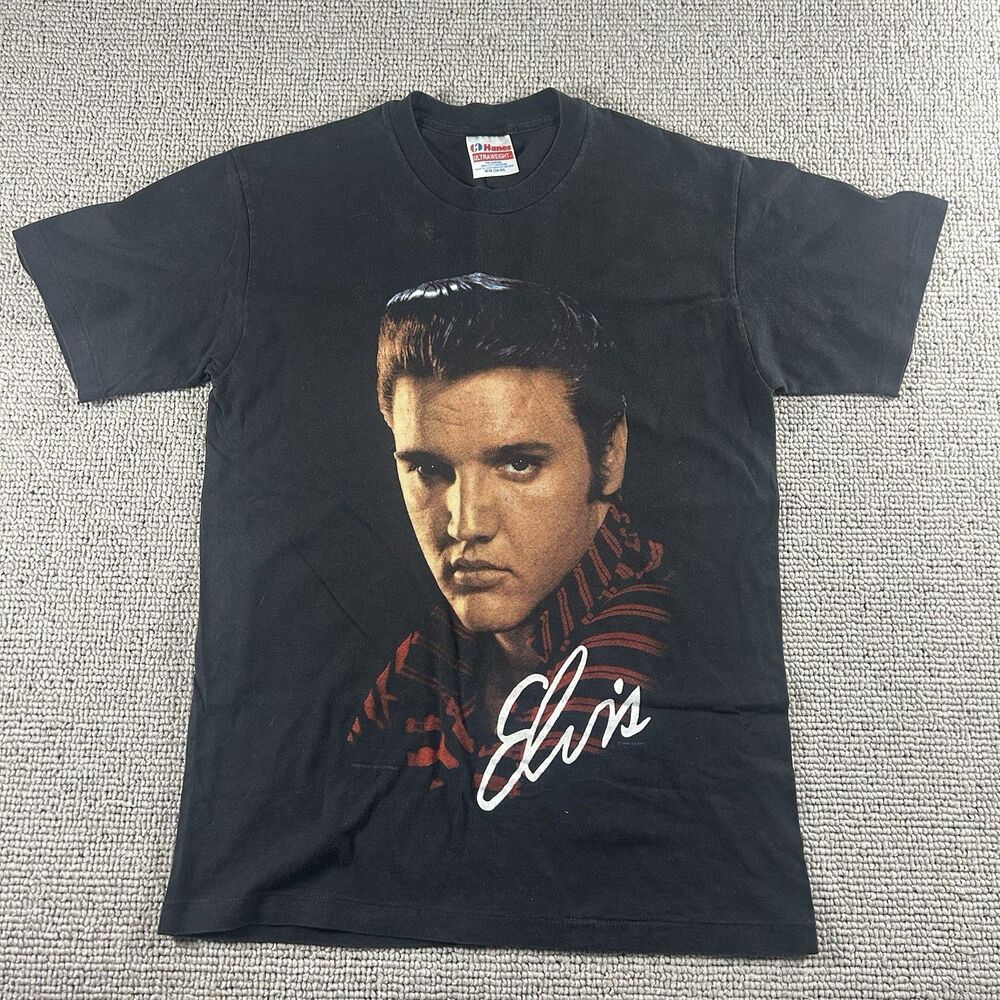 VTG Elvis Presley The King Portrait Graphic Shirt Mens Medium 1990 Hanes USA